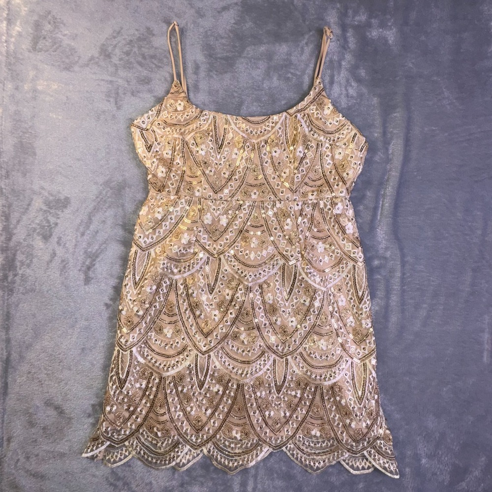 Hello Molly Nation Dress Sz 8 Gold Sequin Embroidered Party Holiday Gala Hoco - Picture 4 of 13